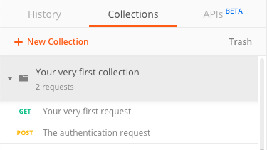 Authent request in the postman collection