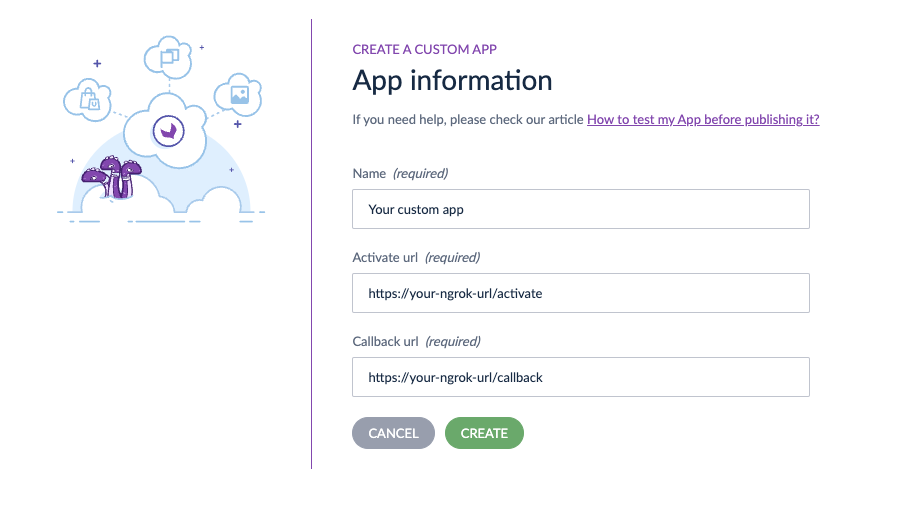 Custom app creation screen